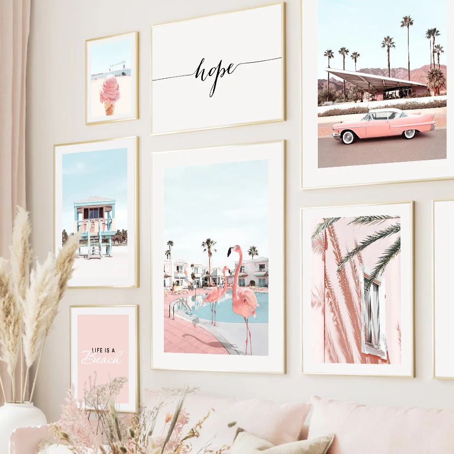 Настенная Картина на холсте с розовым воздушным шаром жирафом автомобилем