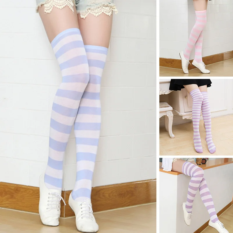 

New Socks Fashion Stockings Casual Cotton Thigh High Over Knee Acrylic High Socks Girls Women Female Long Striped Knee Sock 2019