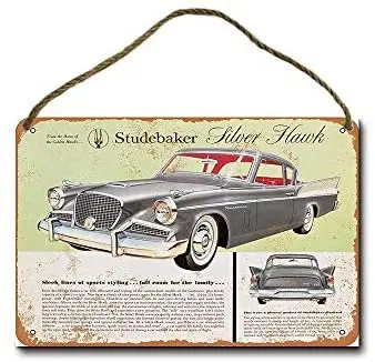 

Metal Sign 8 X 12 Inch 1957 Studebaker Silver Hawk Wall Decor Hanging Sign