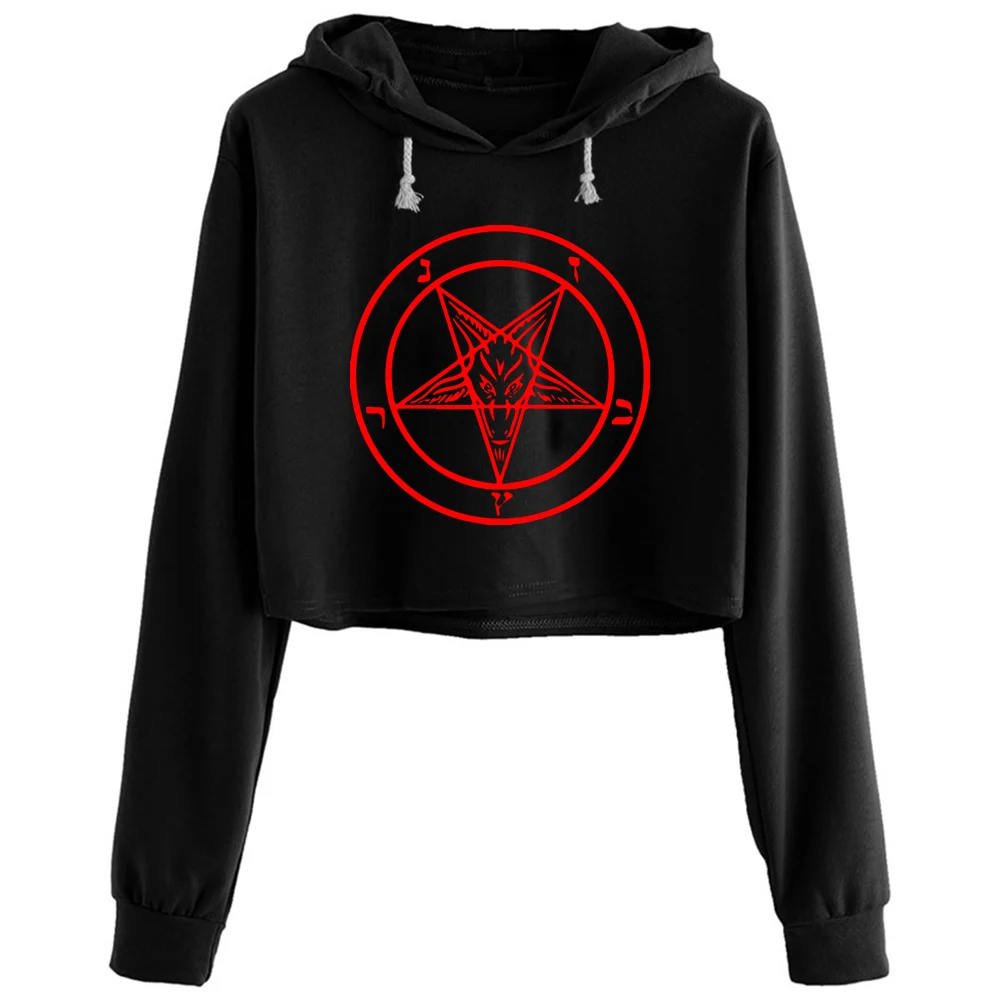 

Pentagram Crop Hoodies Women Harajuku Anime Emo Aesthetic Pullover For Girls