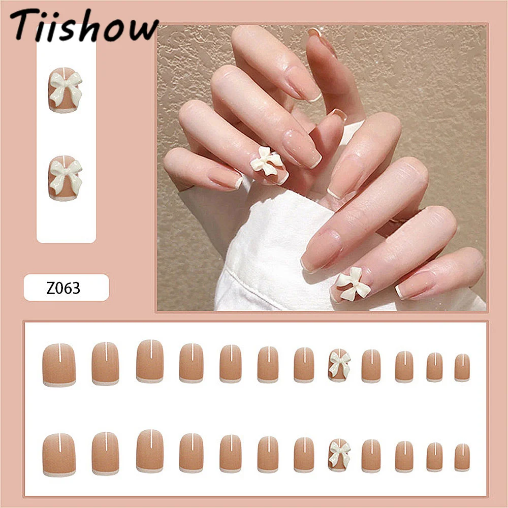 

Tiishow 24pcs Small White Butterfly Nail Art Fake Nails Short Tips Detachable Full Cover False Nails Tips French Manicure Tools