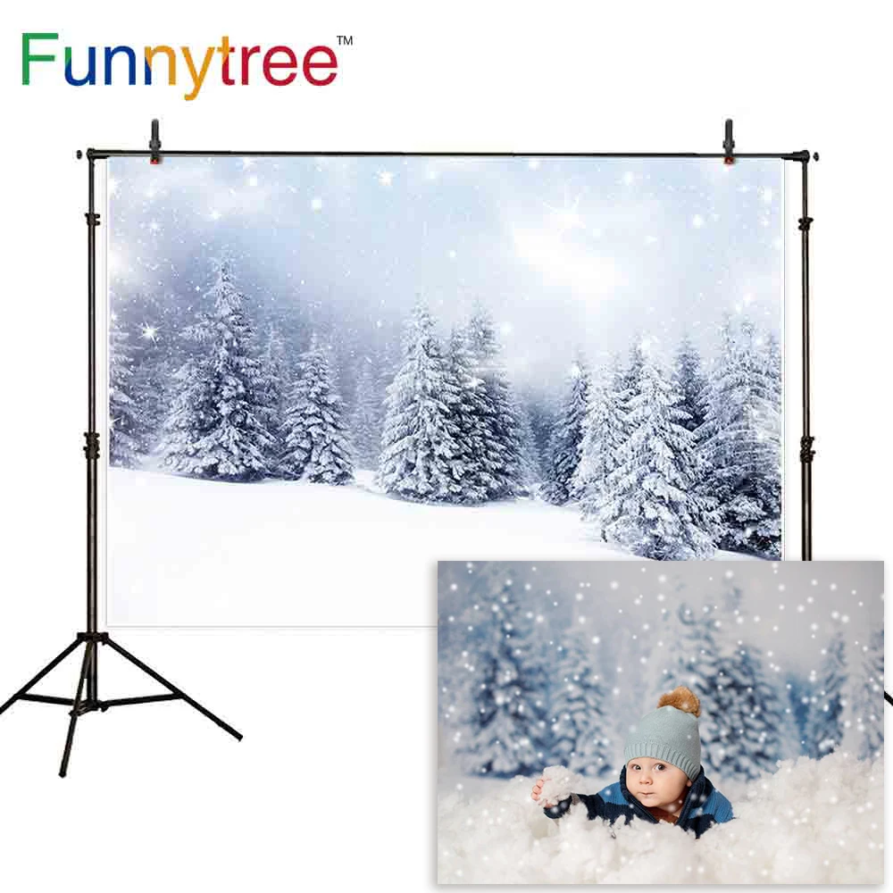 Фон Funnytree для фото зимний открытый снежный склон сцена сосновые деревья Белый
