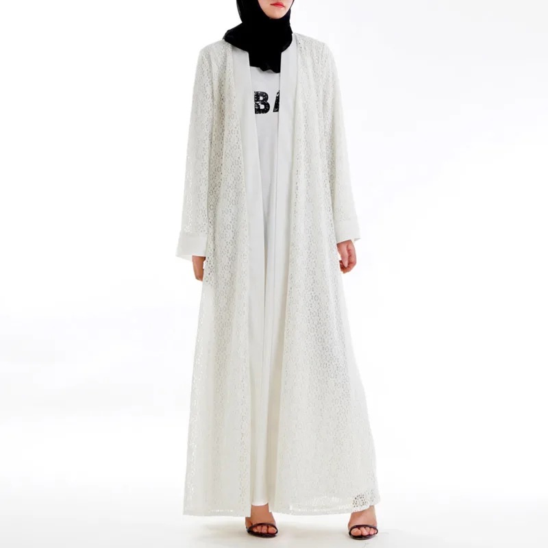 Белый кружевной кардиган мусульманские платья халат Femme abaya Musulmane Исламская
