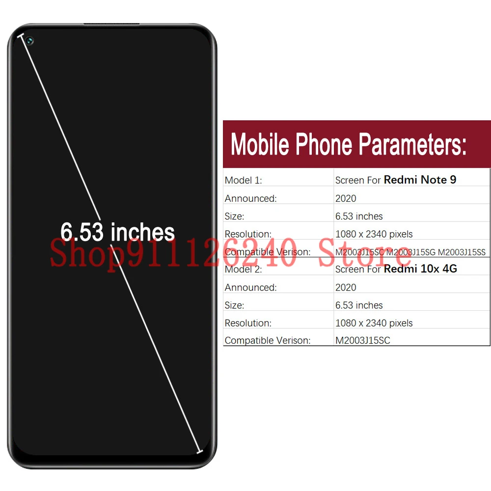 ЖК-дисплей A + для Xiaomi Redmi Note 9 с сенсорным экраном и дигитайзером рамка замены Xiomi
