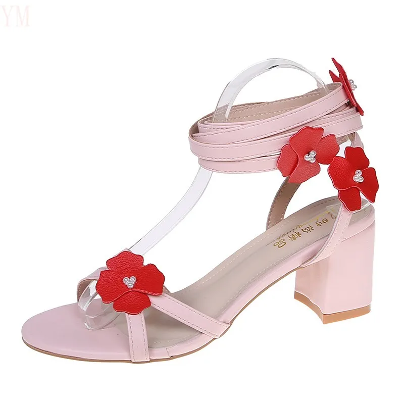 

Женские сандалии без шнуровки, босоножки с цветочным принтом, на квадратном каблуке, без застежки, перекрестная шнуровка, лето