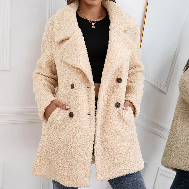 

Teddy Bear Jacket Female Plush Fur Fake Coat Women Faux Fur Coat Notch Lapels Oversized Winter Coat Plush Jacket Big Size Y