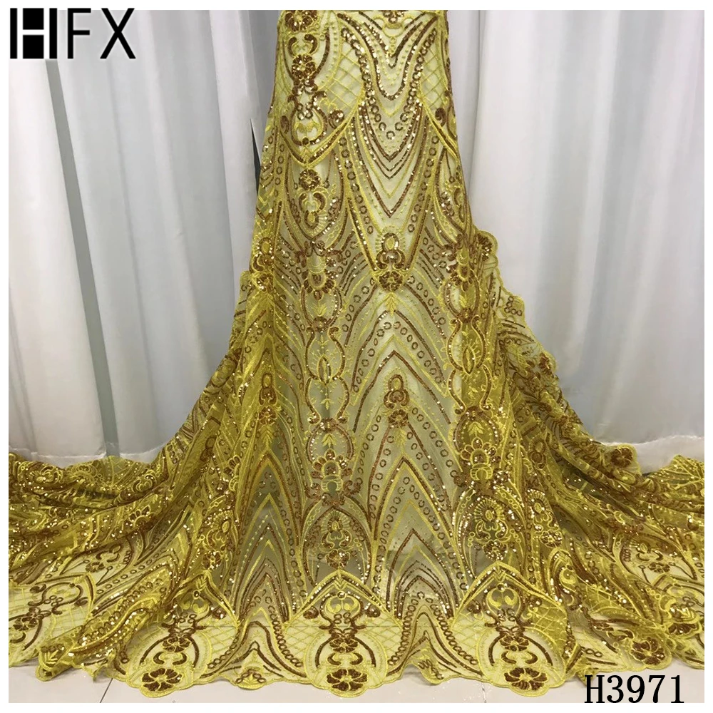 

HFX Lace Fabric Sequins Tulle Lace Fabric African Lace Fabric 2020 High Quality Nigerian Lace Fabric For Women Party Dress