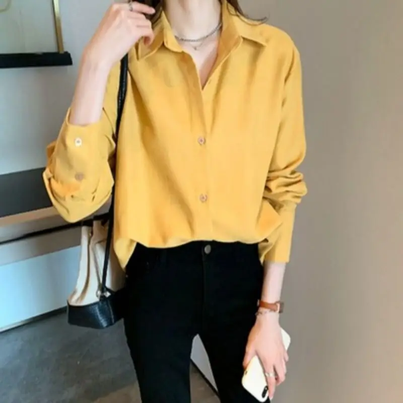 

Spring and autumn girls shirt women 2021 New commuter design loose long sleeve folding shirt bottomed Shirt Top WOMEN COAT