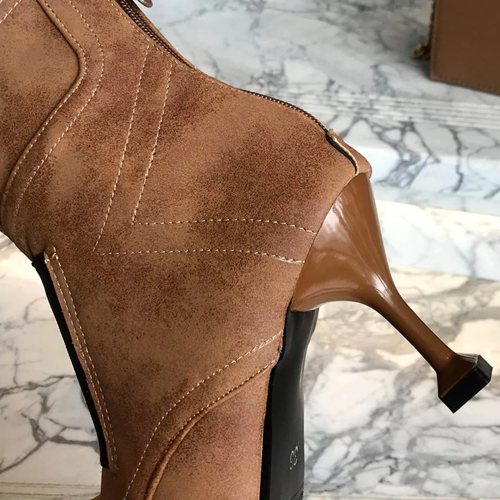 

Women's Boots Stitching Ankle Boots Thick Heels High Heels Shoes Woman Female Work Boots 2019 Spring