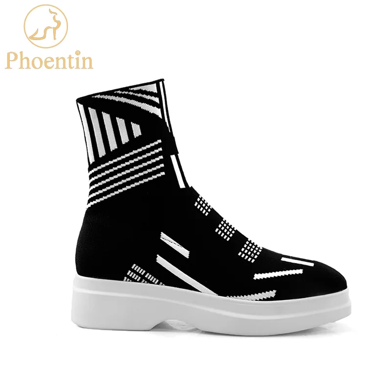 Phoentin/черный и белый носок женские ботинки коллекция 2019 года ботильоны из