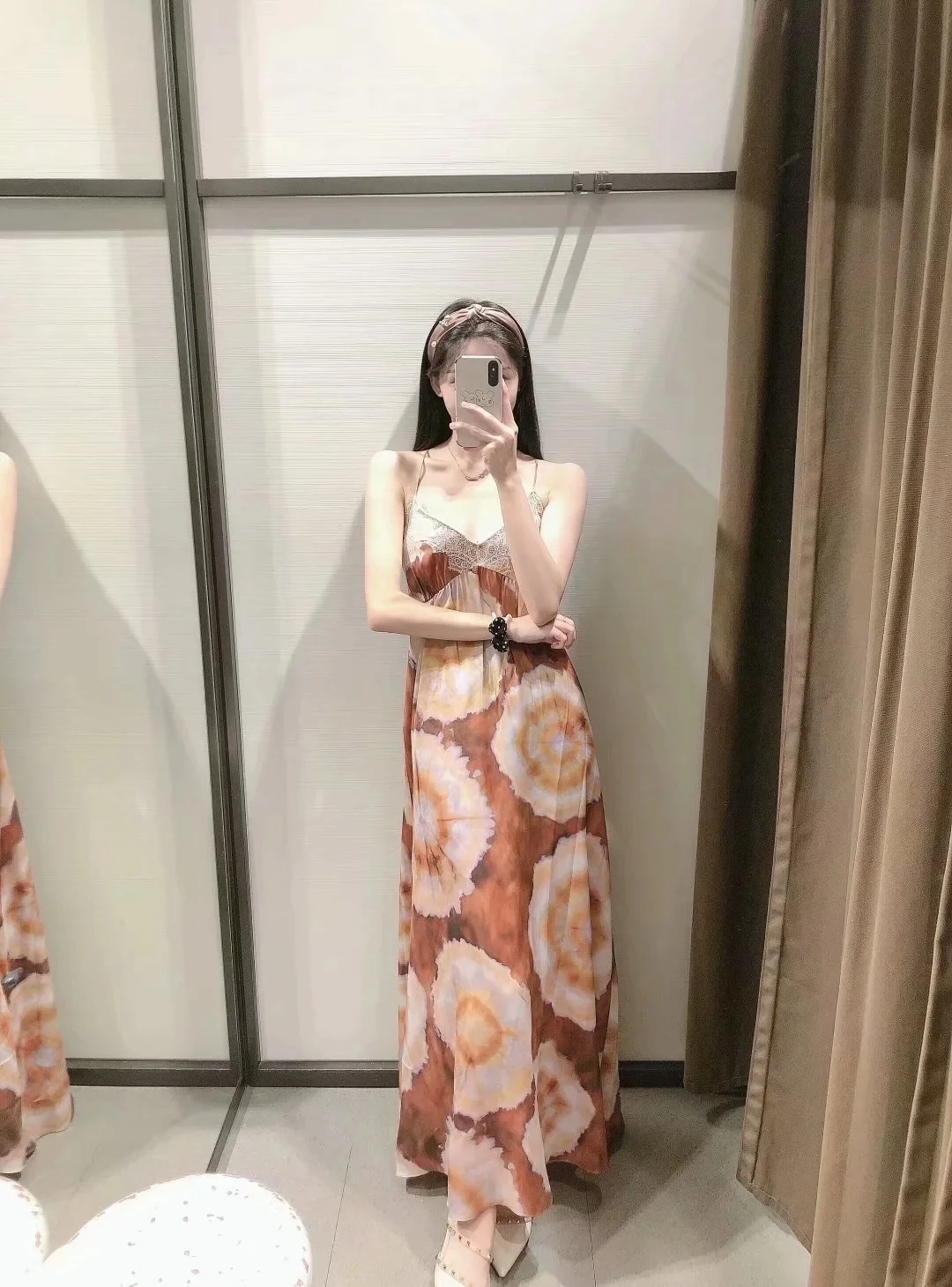 

Za 2021 summer dress women's fashion printed midi dress retro chic sexy V-neck party lingerie style lace long dress Vestidos