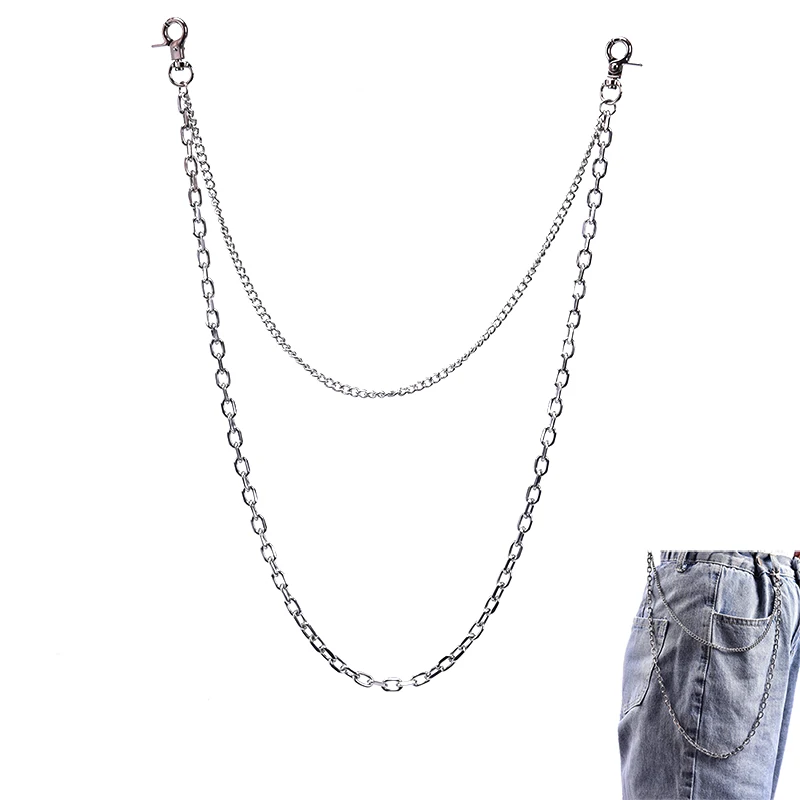 

3 Styles Fashion Punk Hip-hop Belt Waist Chain Multilayer Male Pants Chain Jeans Punk Silver Color Metal Big Ring Pants Chains