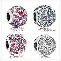authentic 925 sterling silver charm kaleidoscopic pattern asymmetric hearts of love bead fit pandora bracelet necklace jewelry