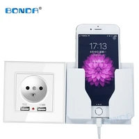 bonda dual usb power socket eu french standard wall socket charger adapter electric wall charger adapter tempered glass panel