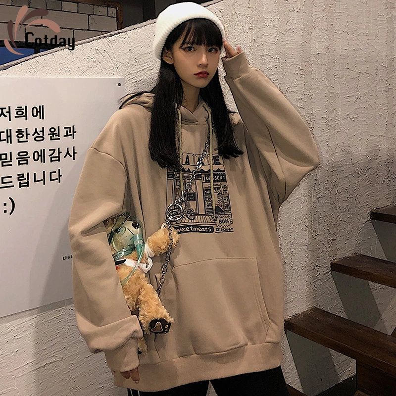 

Cotday Thickening With Hooded Long Printed Oversize Sweet 2020 New Winter Korea Style All-match Women Streetwear Plus Hoodies