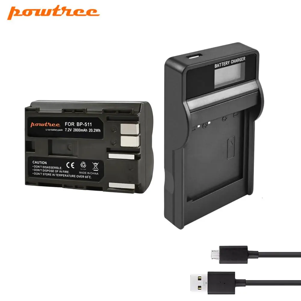 Аккумулятор для камеры Powtree 2800 мАч BP 511 511A + зарядное устройство USB BP511 Canon EOS 40D 300D 5D