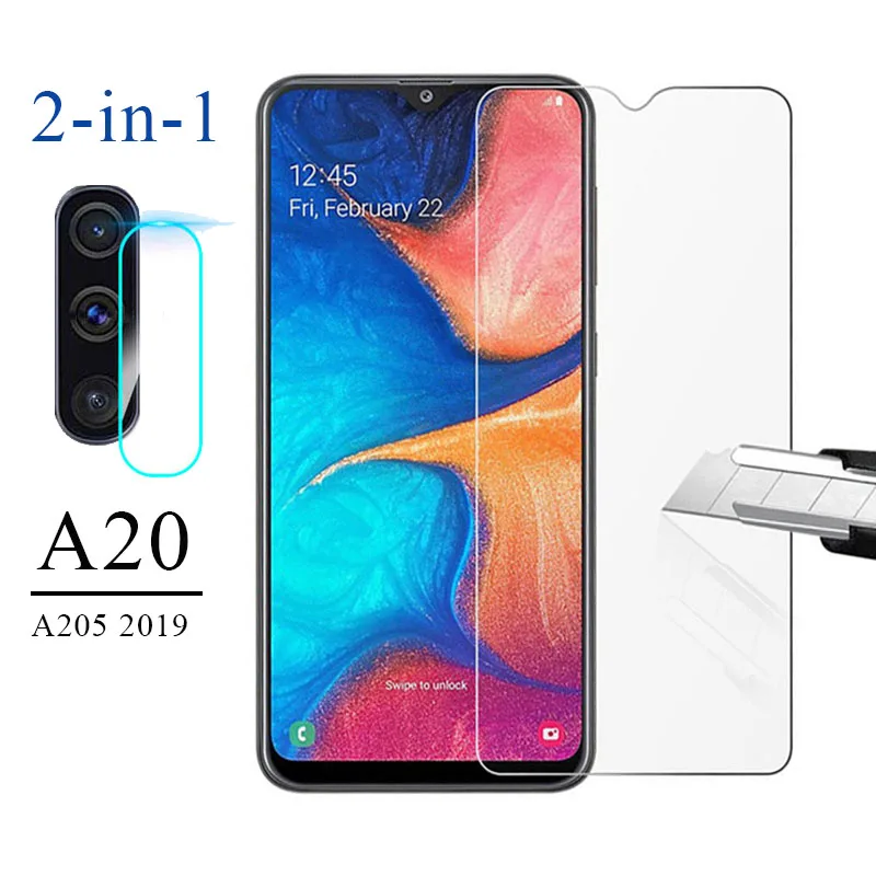 Закаленное стекло 2 в 1 для Samsung Galaxy A20 защита экрана объектив камеры A205 2019 набор на