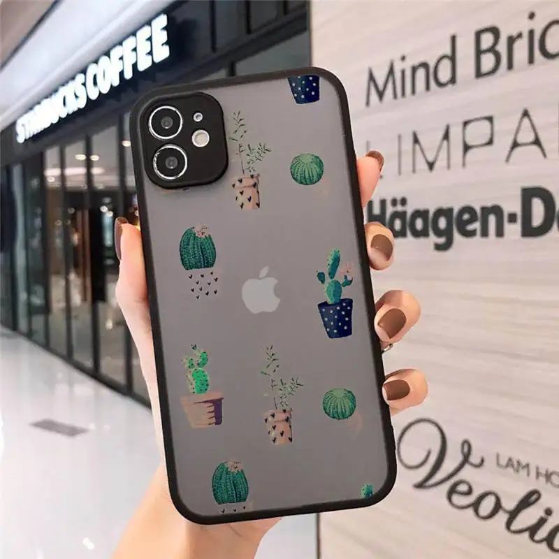 

Lovely kawaii Cartoon cactus Phone Case Matte Transparent for iPhone 7 8 11 12 s mini pro X XS XR MAX Plus cover funda