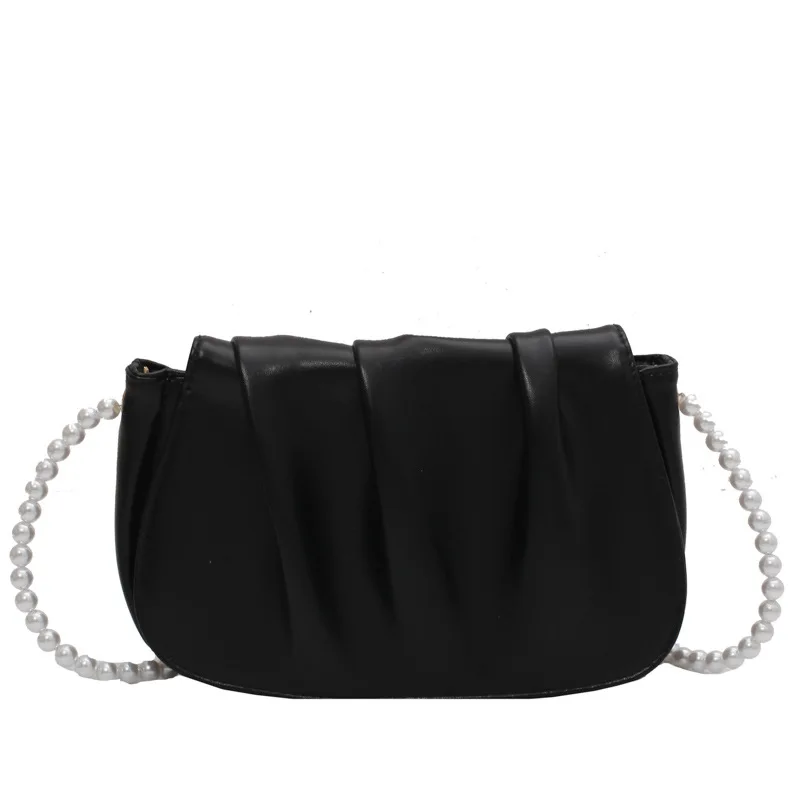 

Women Handbag Cloud Crossbody Bag Purse PU Leather Ruched Dumpling Shoulder Bag Pearl Strap