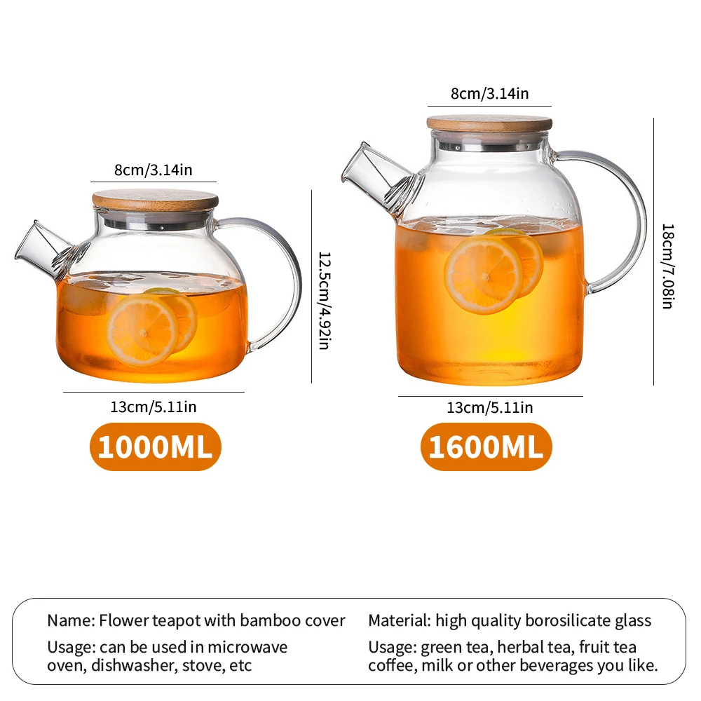 1L/1.6L Стекло Чай горшок термостойкие расписанный цветами чайник воды из твердого