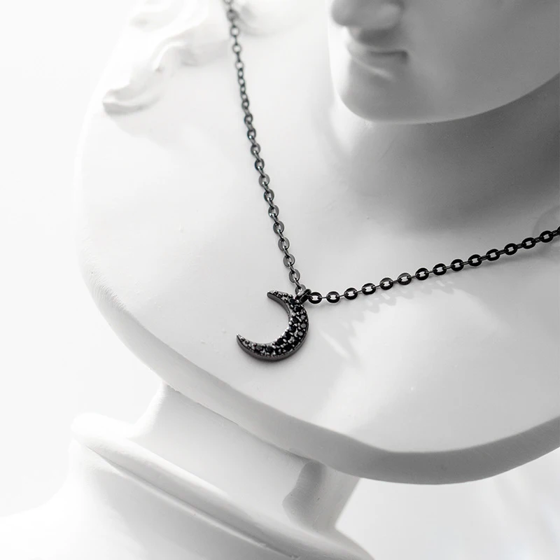 Ожерелье Colusiwei из серебра 925 пробы с подвеской в виде черного Полумесяца для