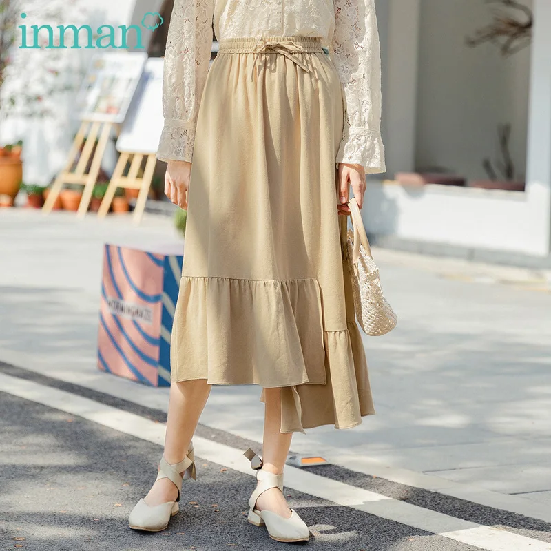 INMAN/осенне-зимняя женская одежда из 100% хлопка в Корейском стиле Женская юбка миди