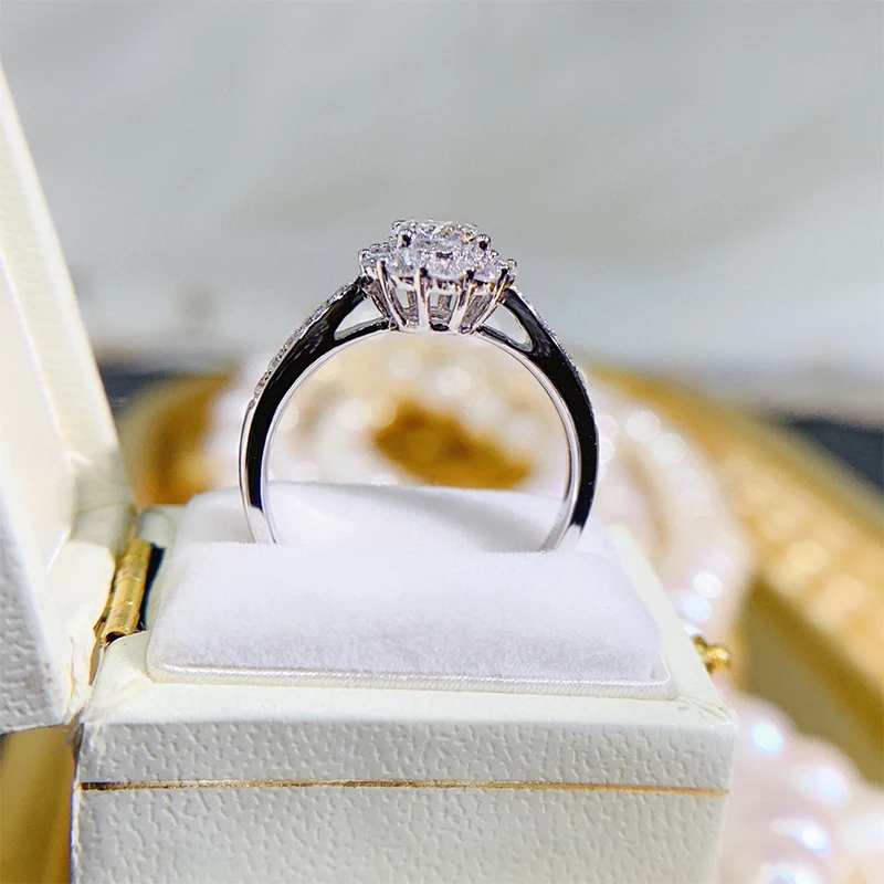 LUOWEND 100% 18K кольцо из белого золота роскошное с натуральным бриллиантом в форме