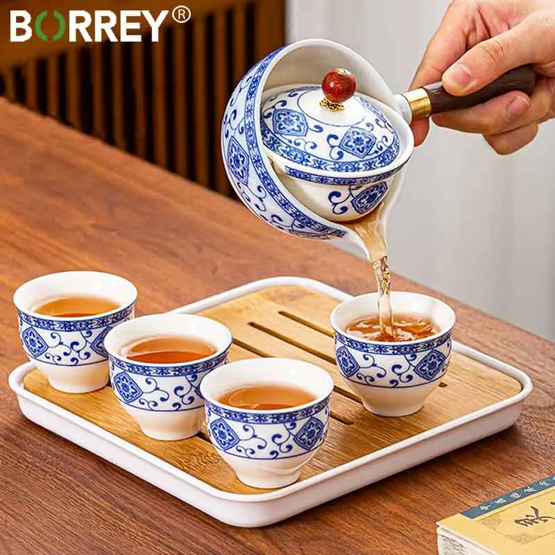 

BORREY Chinese Automatic Rotating Tea Make Home Ceramic Tea Pot Kung fu Tea Ceremony Set Travel Portable Gift High-end Teaware