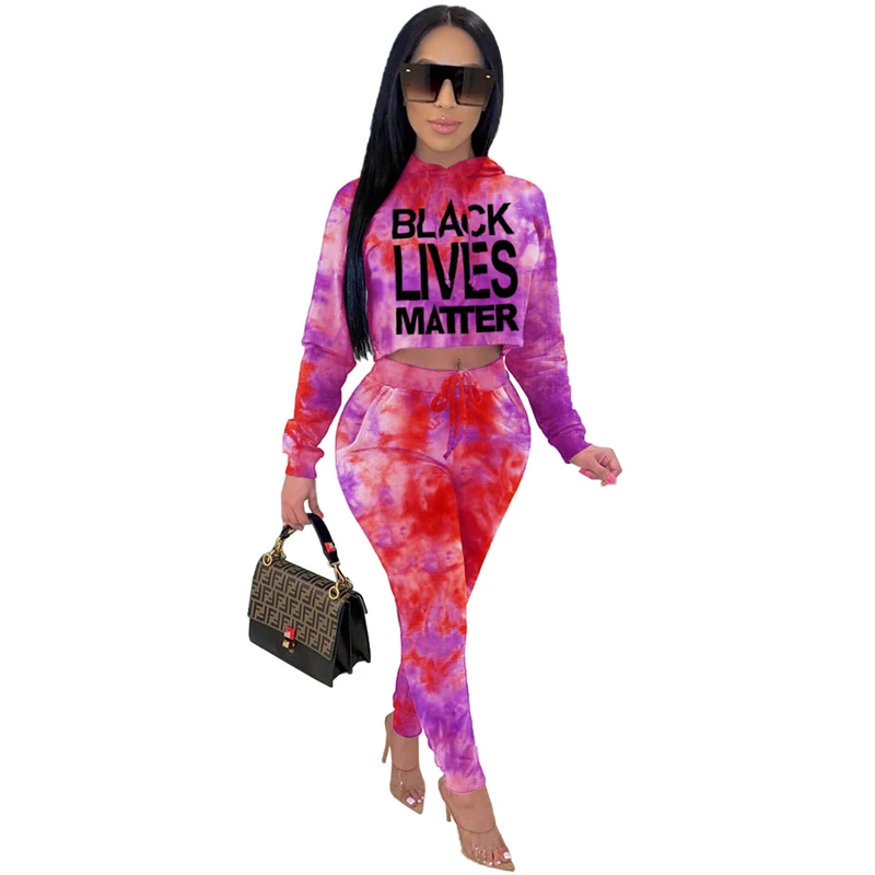 Женский спортивный костюм Adogirl из двух предметов с принтом галстук буквами Dye