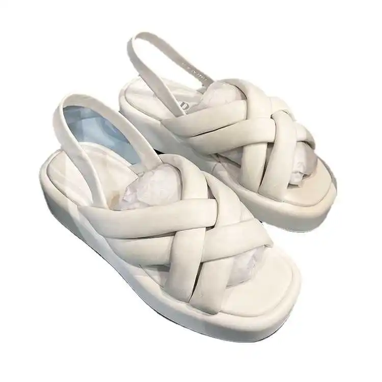 

2021 summer thick soled square sandals women's Woven cross belt large open toe one line Roman sandals women's shoes