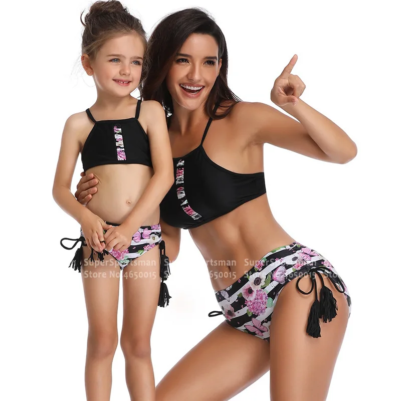 Детский пляжный купальник для девочек бикини мамы и дочки купальный костюм