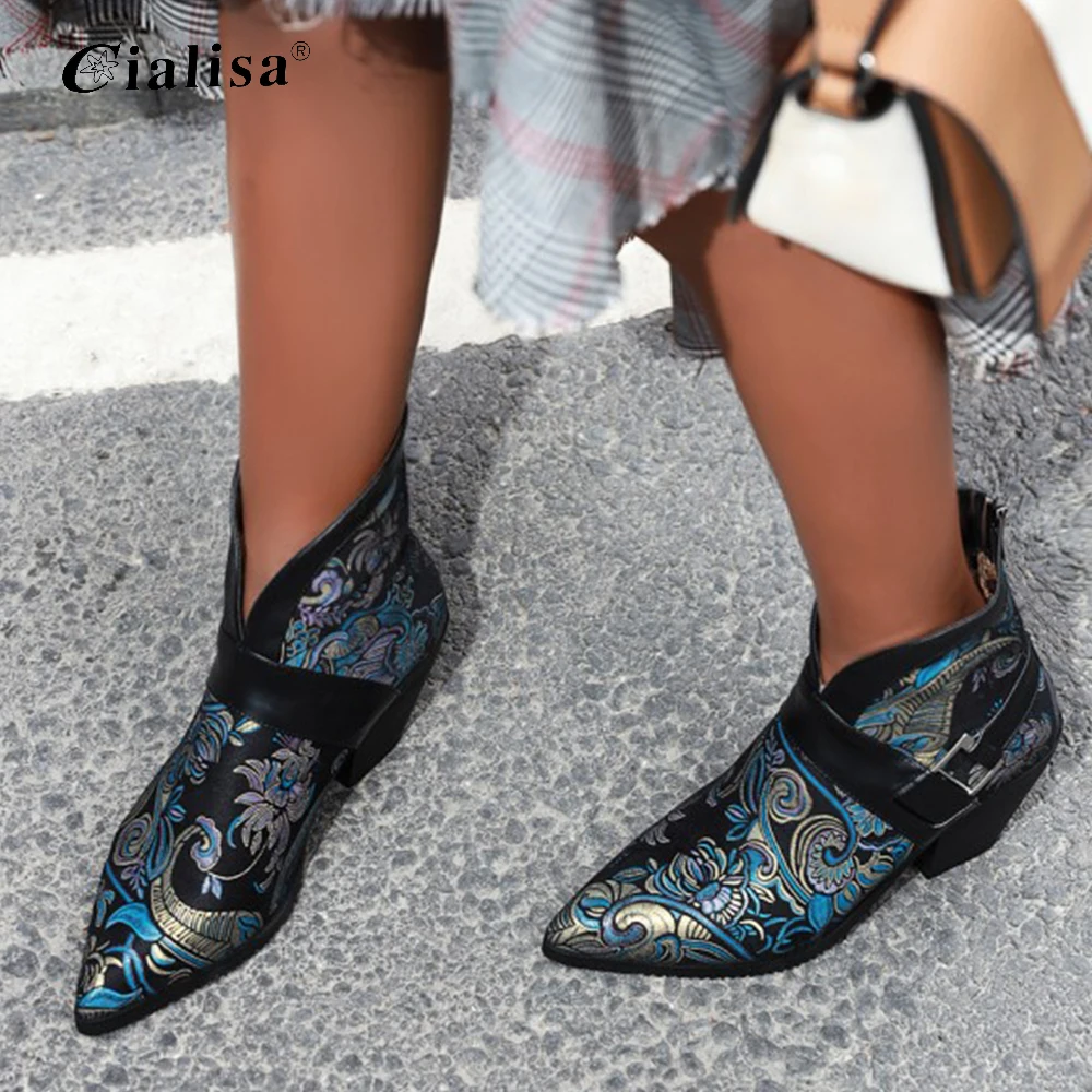 

CIALSIA Ankle Boots PU Leather High Heel Women Shoes Pointed Toe Autumn Winter Thick Heel Boots For Women