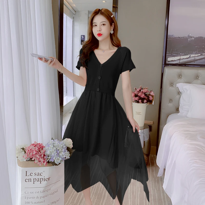 COIGARSAM лоскутное женское платье летнее трикотажное Сетчатое с v-образным вырезом