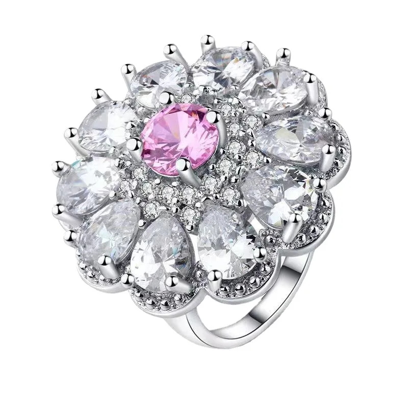 

2021 New Daily Birthday Party Anniversary Gift Water Drop Flower Rings with Diamonds Simple and Fashionable Rings for Women