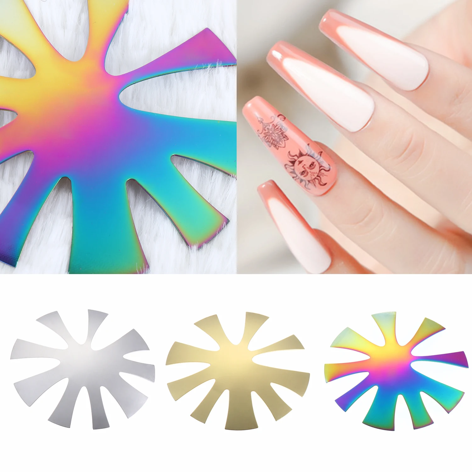 

French Nails Multi-style Shape V-Shape Almond Shape Silver Easy French Smile Cut V Line Multicolor Pro 9 Size