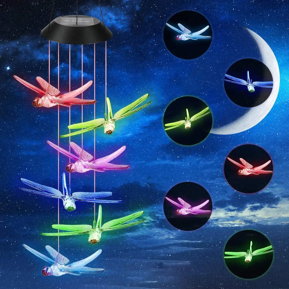 

Ветряные колокольчики на солнечной батарее, Уличные светодиодные мобильные колокольчики, меняющие цвет, водонепроницаемые фонари в виде с...