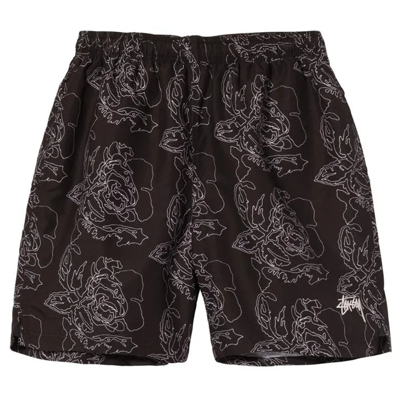 

Summer New Rose Design Casual Shorts Street Hip Hop Fitness Polyester Fast Dry Breathable Embroidery Men's Shorts