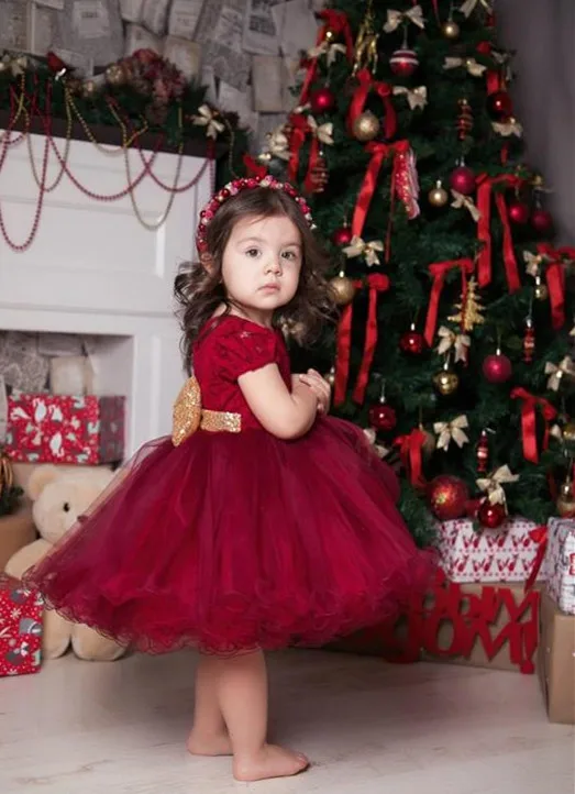Red Flower Girls Dresses Knee Length Girl Birthday Party Celebration For Baby Kid | Детская одежда и обувь