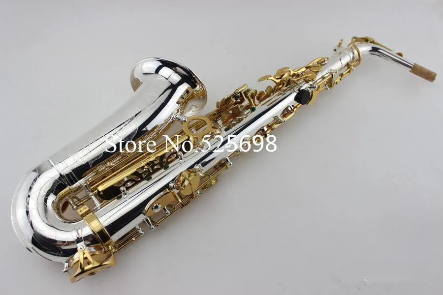 Альт саксофон посеребренный корпус и позолоченный ключ Eb идеальный внешний вид E