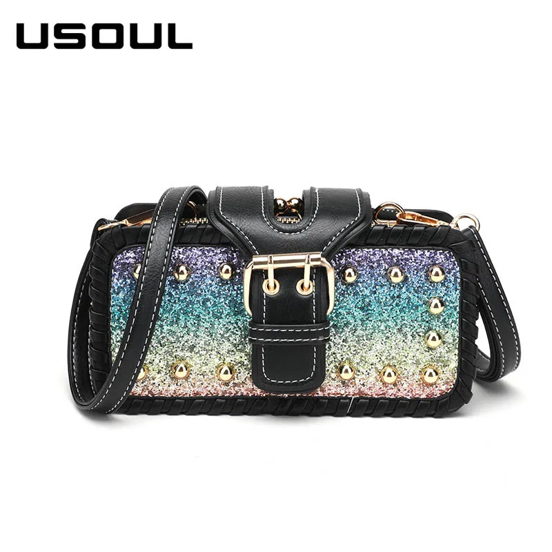 USOUL блестящая женская сумка 2020 весенняя дизайнерская сумочка с откидной крышкой