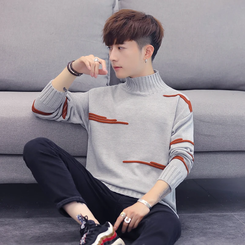 

Half Turtleneck Men Sweaters Korean Autumn Winter Long Sleeve Loose Pullovers Jumpers Men Slim Fit Casual Knitwear