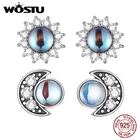 Женские серьги-гвоздики в вечерние Луны, из серебра 925 пробы