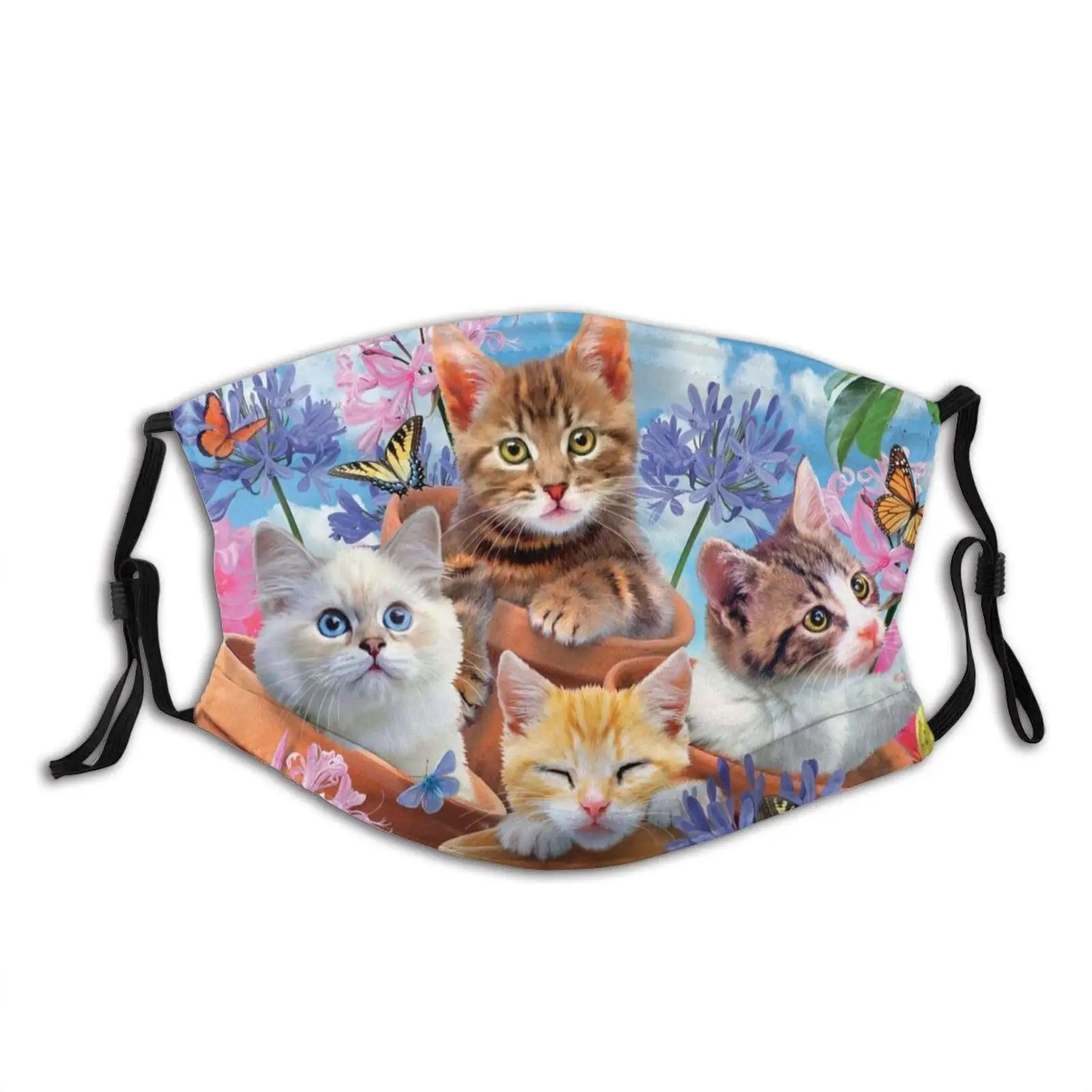 

Pretty Cat Animal Print Washable Mouth Neck Gaiter Mask Bandana Balaclava Breathable Reusable with 2 Filter for Adult Women Men