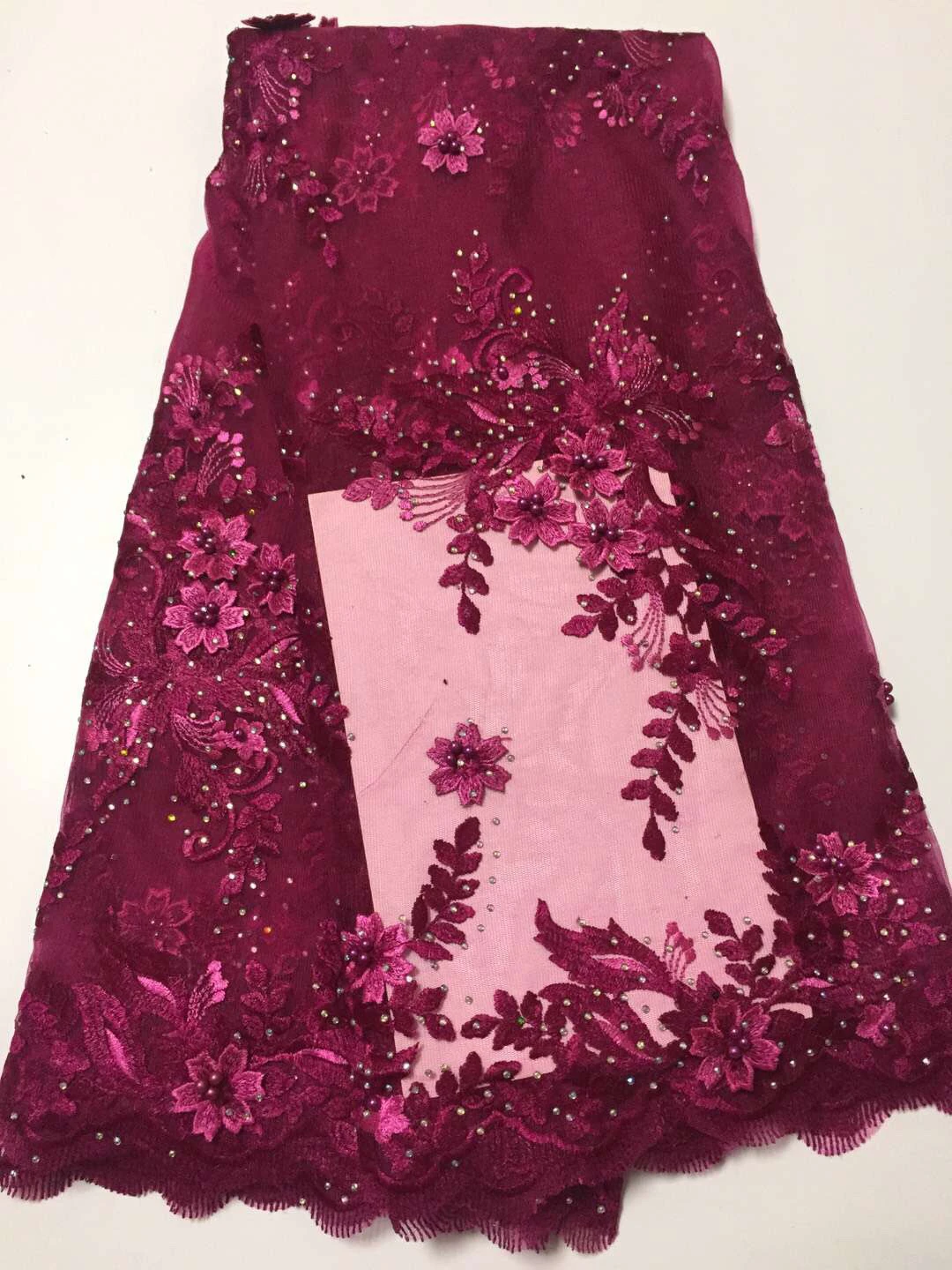 Грация Африканские кружева ткани вышитые французские 3D цветы с бисером камень