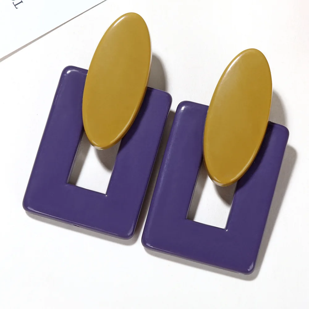 

JL Simple Statement Resin Geometric Earrings Acrylic Rectangular Drop Earrings Jewelry