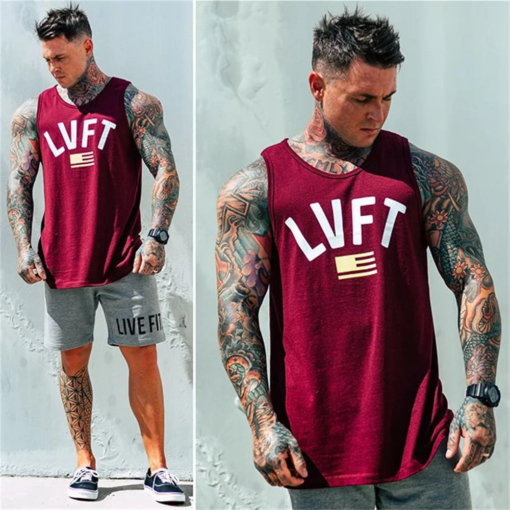 

Red Brand New Clothing Summer Singlets Men Tank Tops Shirt Bodybuilding Equipment Fitness Men's Cotton Stringer Athletic Vest