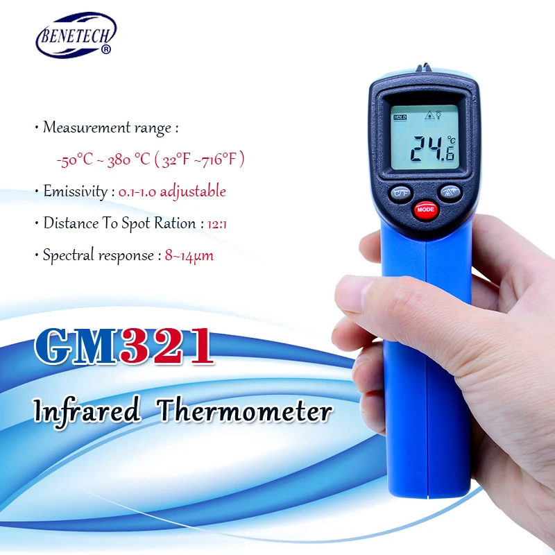Цифровой лазерный Бесконтактный инфракрасный термометр GM321 50 ~ 380C ( 58 716F) 0 1
