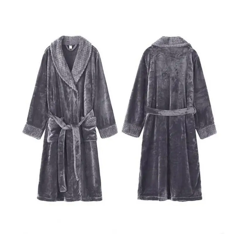 

2020 Winter Flannel Robes Women Long Sleeve Bathrobe Sexy V-Neck Men Nightgown Lounge Sleepwear Pajamas Thicken Warm Couple