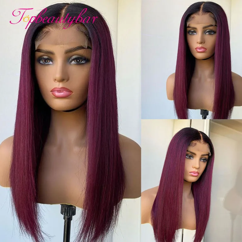 

Ombre Burgundy Color 13x4 Lace Front Wig Straight Human Hair Wigs For Women Remy Brazilian Hair 180% Lace Wigs With Baby Hair
