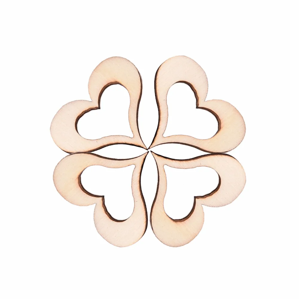 Пустые полые деревянные украшения в форме сердца поделки для свадебной